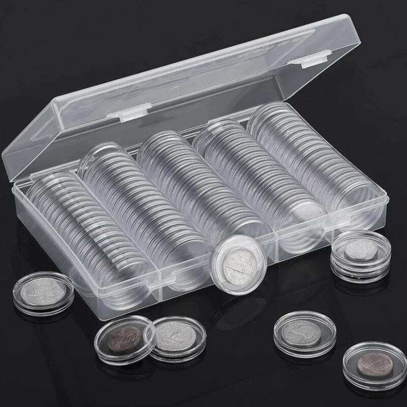 Kapsulės monetoms laikyti, 19-33 mm