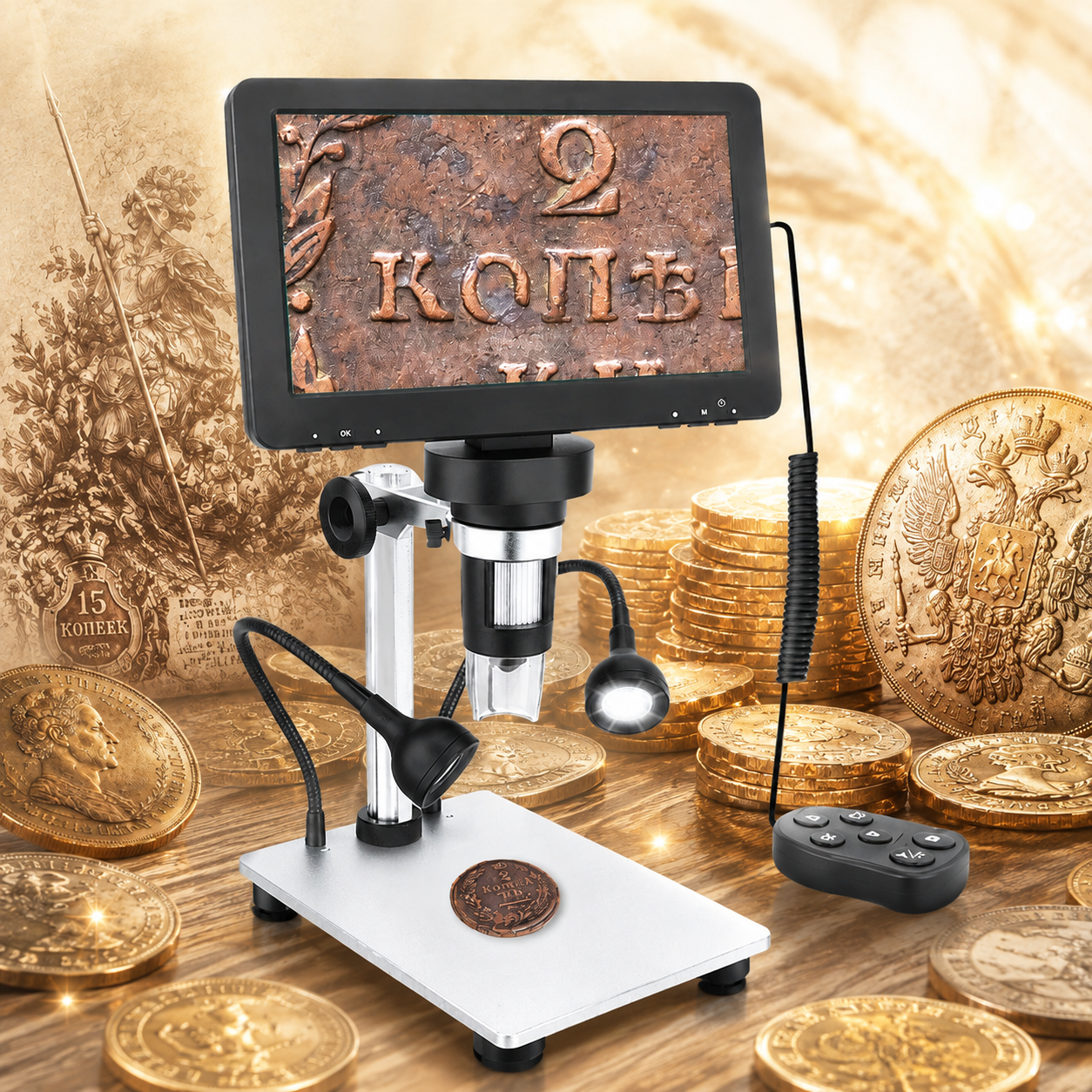 Skaitmeninis mikroskopas Hayve 7. Mikroskopas monetų mechaniniam valymui.